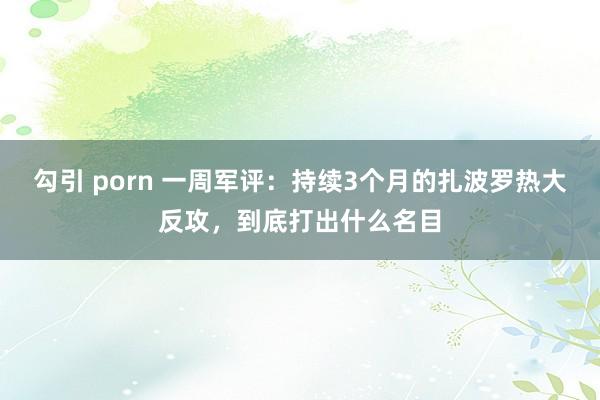 勾引 porn 一周军评：持续3个月的扎波罗热大反攻，到底打出什么名目